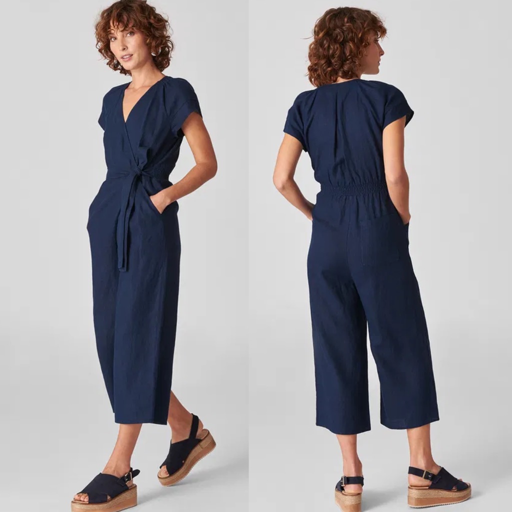 Whistles Etta Linen Jumpsuit Cropped Pockets Size 0 Pockets